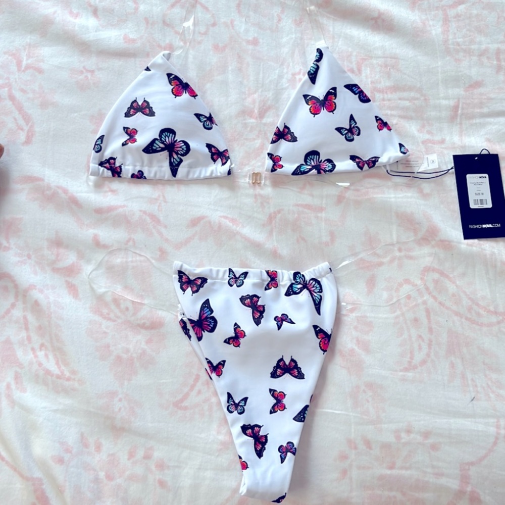 Sexy white two piece bikini with see through straps